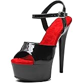 WUXIN H&P Women's 6 in Platform Sandal Heels With Ankle-Strap - Sexy Pole Dance High Heel, 15 cm Exotic Dancer Shoes Stiletto