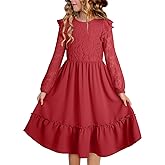 blibean Tween Girls 2025 Long Sleeve Dresses Kids Fall Formal Dress Size 6-15 Years