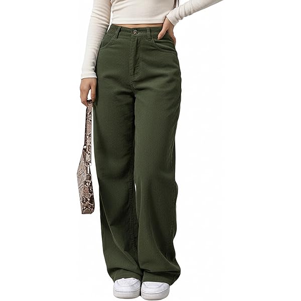 SCUSTY Women's Vintage Corduroy High Elastic Waist Wide Leg