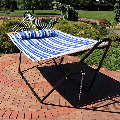 Sunnydaze Quilted Double Hammock with Stand Large 2Person HeavyDuty Hammock with MultiUse
