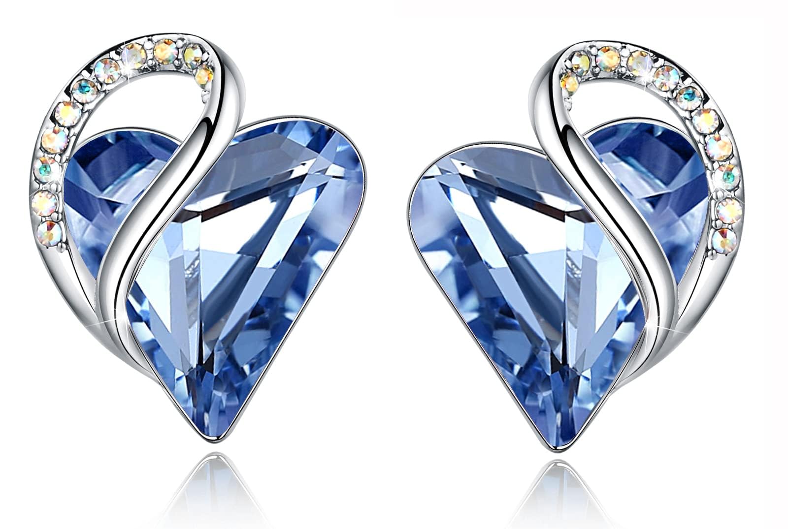 Leafael Valentine's Day Gift Earrings for Women, Infinity Love Birthstone Heart Crystal Studs, Allergy-Free Jewelry for Wife Mom Her, Silver-Tone, Gift Box Included — image 1