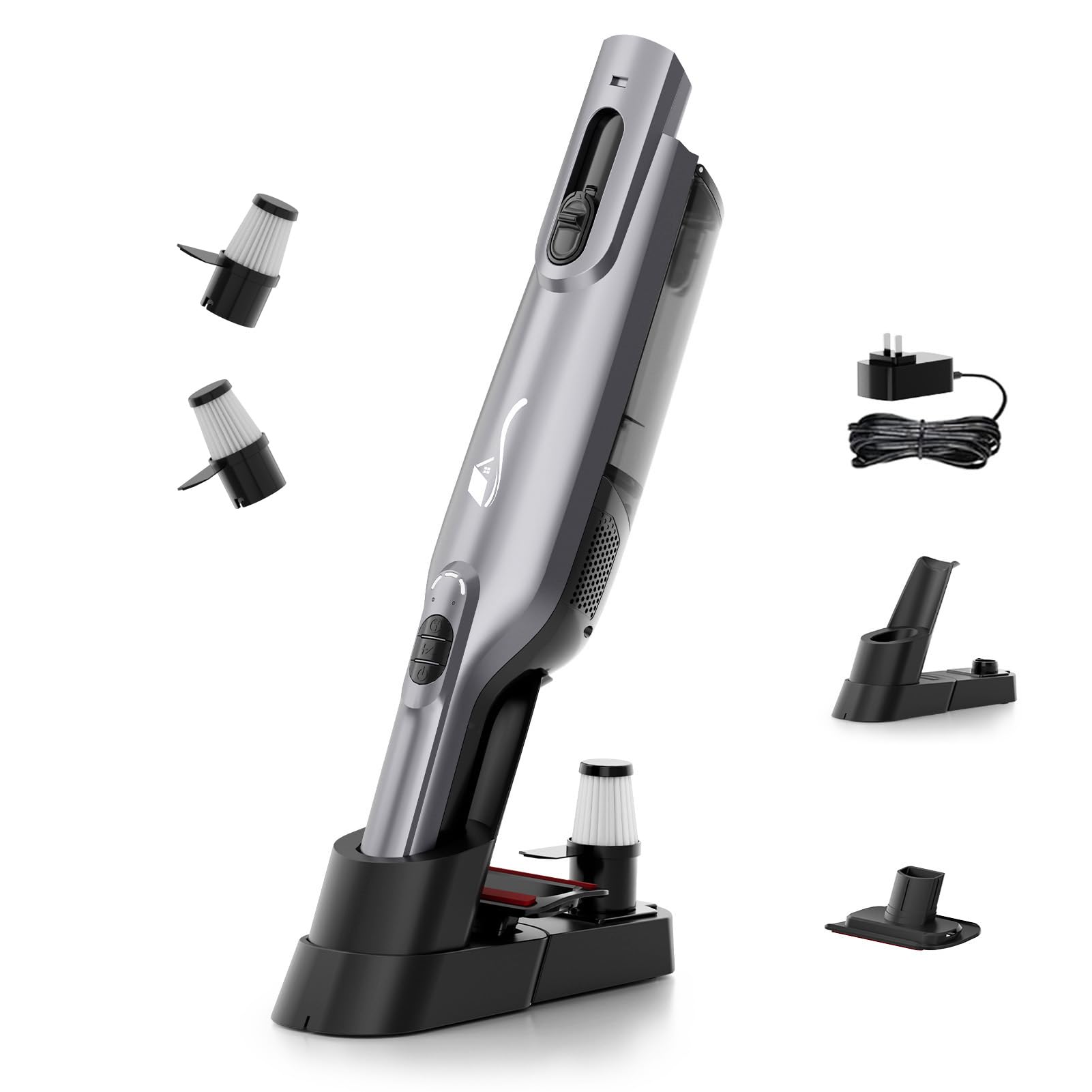 Photo 1 of AYONTIN Cordless Handheld Vacuum, Lightweight Portable Hand Vacuum Cleaner with LED Light,Rechargeable Hand Held Vacuum with Charging Dock, Powerful Suction for Office, Home,Car,Silver