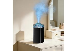 Flame Effect Essential Oil Humidifier - 7 Color LED Light, Ultra Quiet, Auto Off, 400mL Portable Design - Black