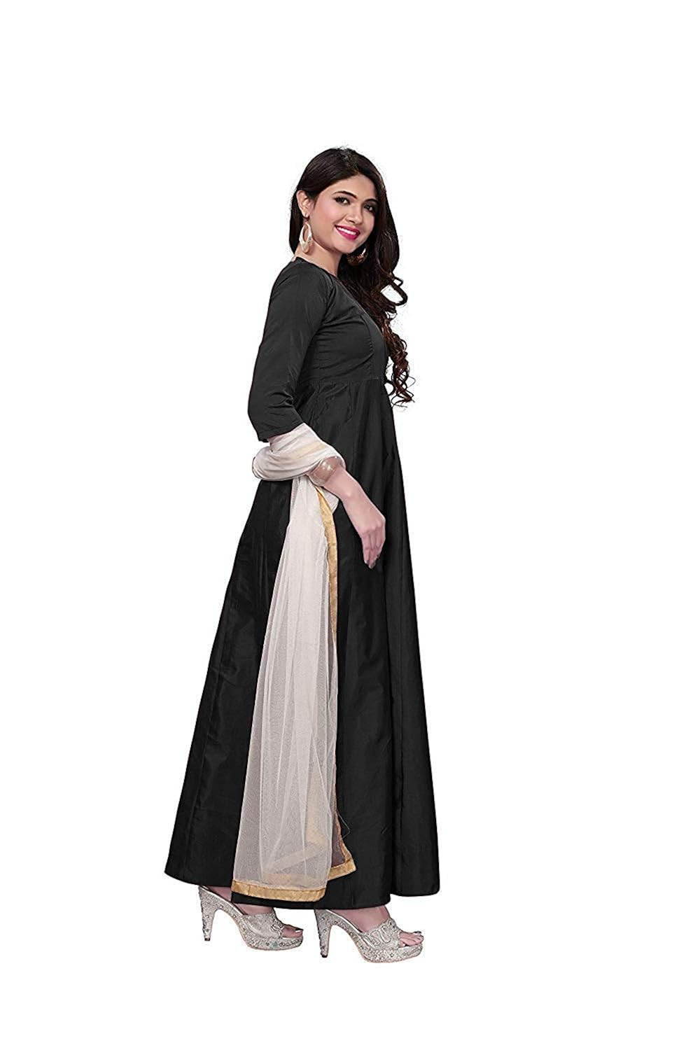 karm enterprise women's taffeta silk plain anarkali long gown (free size)