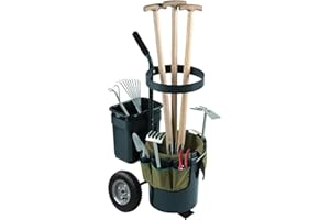 biosp Garden Carts Heavy Duty Rolling Lawn Yard Mobile Gardening Trolley Wheeled with 5 Gallon Bucket Oxford Bag Tool Organizer Storage