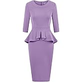 MUXXN Women's 1950s Vintage 3/4 Sleeves Ruffles Bodycon Flattering Casual Formal Pencil Dress