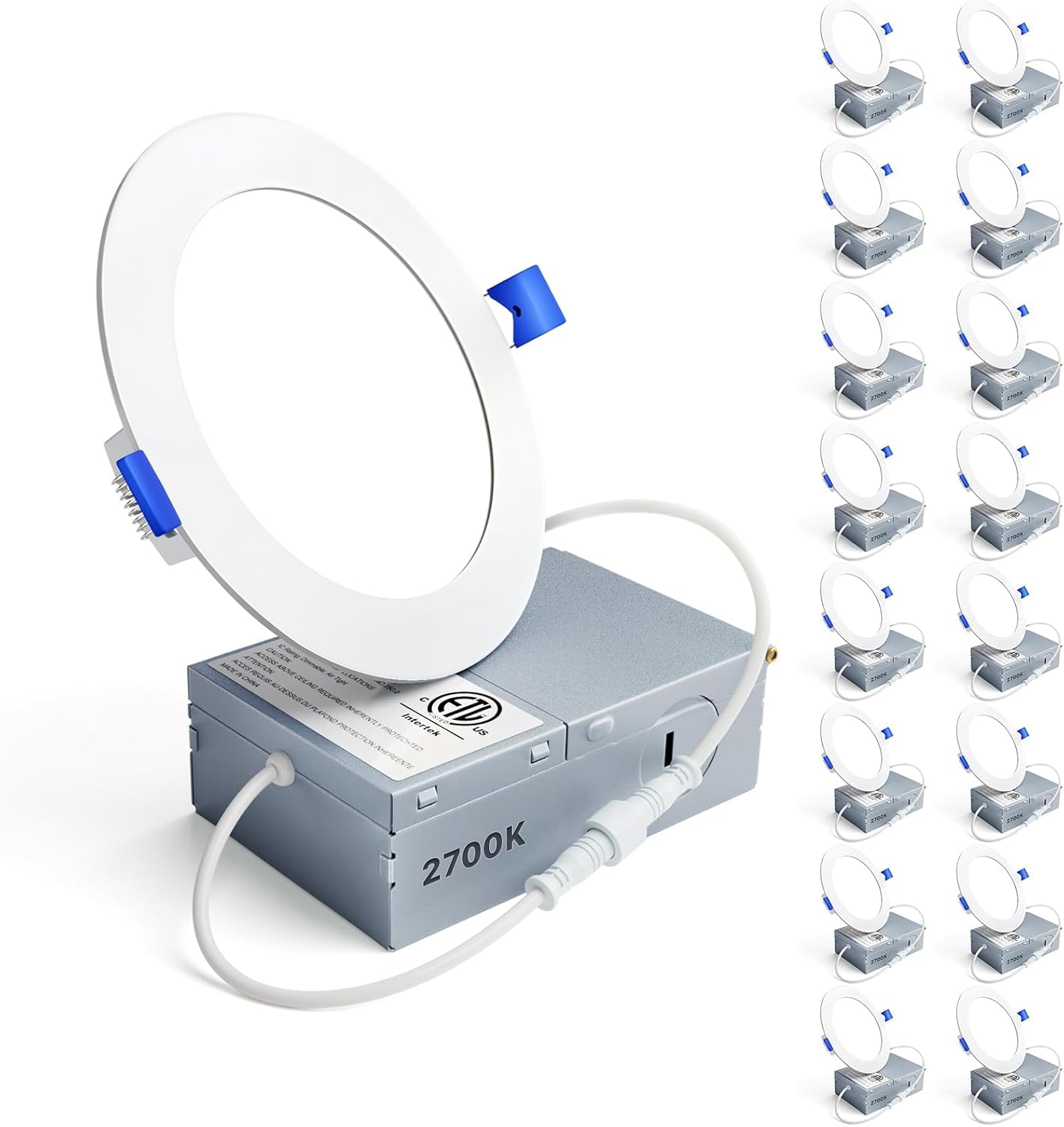 Ensenior 16 Pack 4 Inch LED Recessed Ceiling Light, 2700K Soft White, Dimmable, 750LM 9W 120V, High Brightness Canless Wafer Downlight - ETL&FCC&IC Image