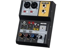 Micfuns MT2 2 channel audio Unpower mixer with DC 48V Phantom Power 2 sets of main channel outputs (XLR balance and 6.35m)，3.5mm Stereo in, Headphone Jack for studio live show,party recording