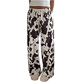 RoseSeek Women's High Waisted Wide Leg Pants Casual Cow Graphic Baggy Pajama Pants Trousers