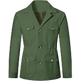 Betusline Men's Safari Linen Long Sleeve Military Cargo Jacket | breathable lightweight material military coat casual wear long sleeve cargo with pockets excellent gift