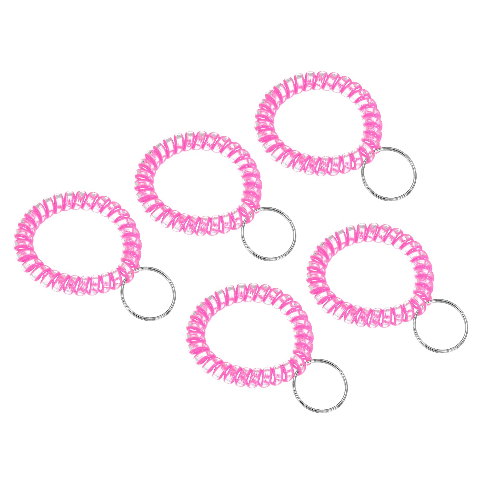 PATIKIL Stretchable Wristband Wristlet Keychain, 5 Pack TPU Spiral Wrist Coil Key Ring Holder for Outdoor Sport Gym Pool Sauna ID Badge, Clear Rose Red