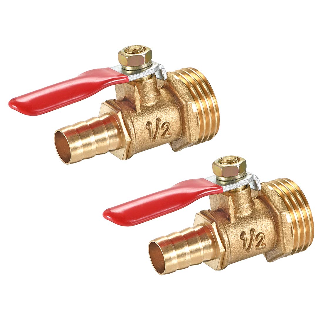 uxcell Brass Air Ball Valve Shut-Off Switch G1/2 Male to 5/16" Hose Barb Pipe Tubing Fitting Coupler 180 Degree Operation Handle 2Pcs