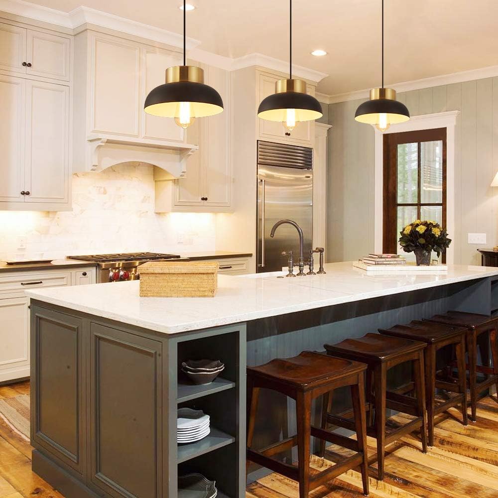 Black and Gold Pendant Lighting, Modern 1-Light Adjustable Pendant Light, Minimalist Ceiling Hanging Lamp for Kitchen Island, Barn, Dining Room, Living Room, Bedroom - - 