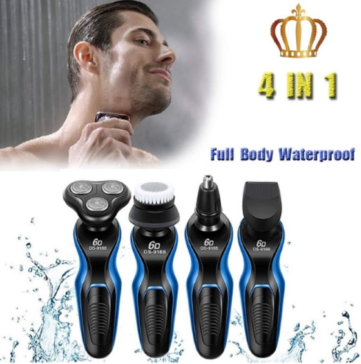 Oguine Electric Razor for Men Beard Trimmer Kit 3-in-1, Waterproof IPX7 Grommer Rortable Washable Rechargeable Wet Dry Rotary Shaver for Nose Ear Grooming Trimmer Kit (1 Set)