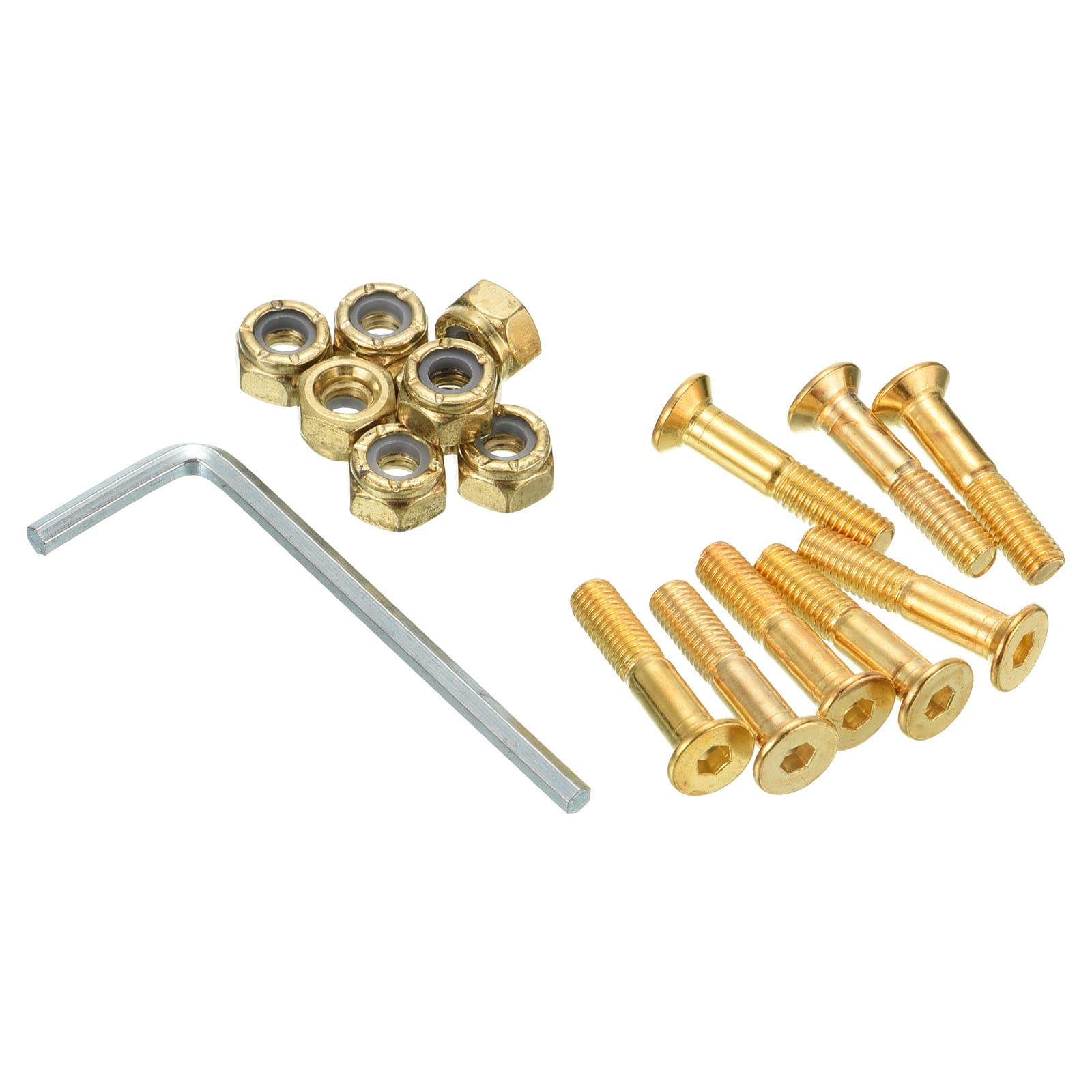 PATIKIL Skateboard Hardware Kit, 1" Mounting Screws Hex Head Bolts Nuts Set with Spanner for Longboard Cruiser, Gold