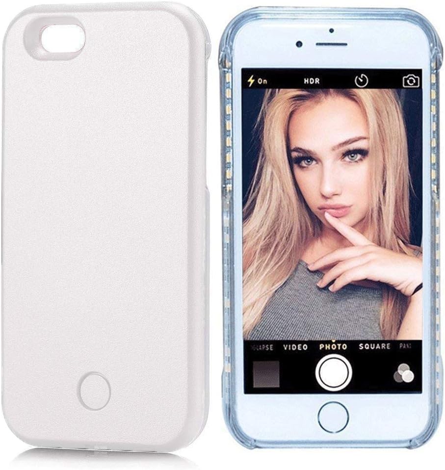 PHILIPOUS Compatible for iPhone 7/8Plus case - LED Illuminated Selfie Light Cell Phone Case Cover [Rechargeable] Light Up Luminous Selfie Flashlight Case(White, iPhone 7/8Plus)