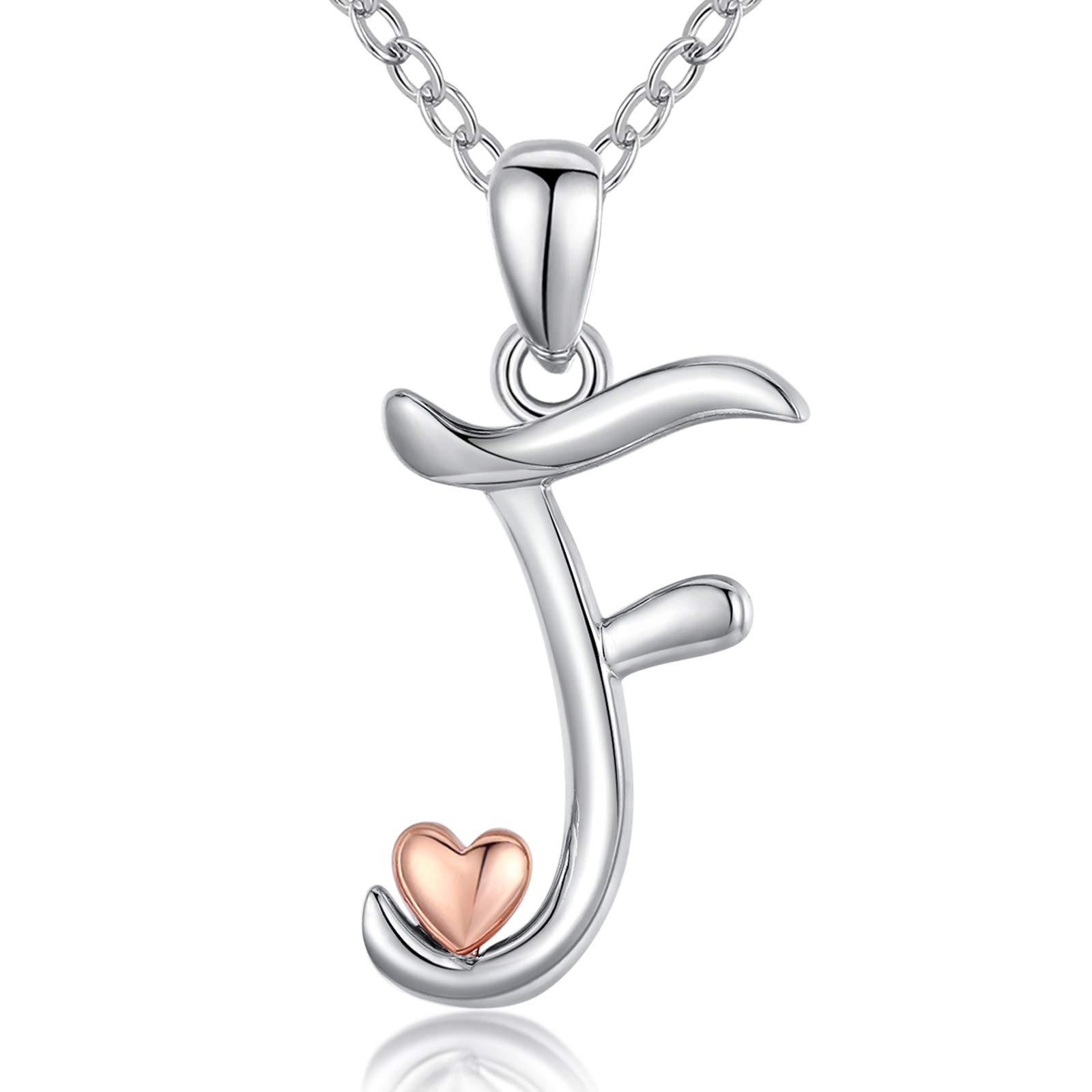 CELESTIA Silver Initial Necklace, Womens Sterling Silver Letter Necklace with Initial F Heart Pendant Jewellery Personalized Gifts for Women 40th Birthday Gifts for Her โ image 1