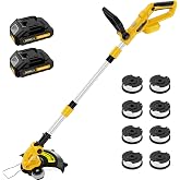 20V Electric Cordless String Trimmer, 2X 2.0Ah Battery Powered Lawn Trimmer | 12-Inch Lawn Tool Grass Trimmer Lightweight Yard Tools for Garden, Lawn Mower Cutter with Charger, Multiple Adjustable Shaft