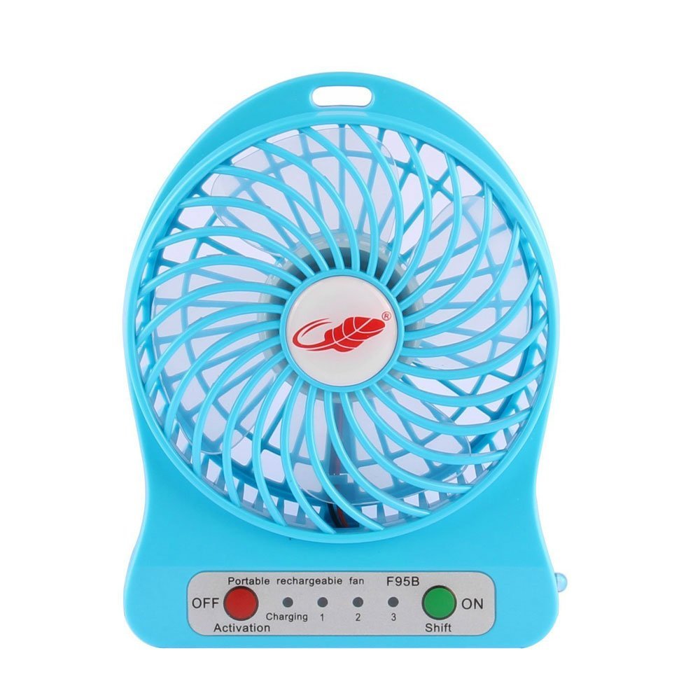 Mini Handheld Fan,USB Rechargeable Battery Cooling Fan,4 inch Vanes 3 Speeds Adjustable Mini Portable Desktop Fan with 18650 li-ion Battery for Office Room Outdoor Household and Traveling (Blue)
