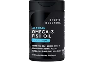 Sports Research Triple Strength Omega 3 Fish Oil 1250mg from Wild Alaska Pollock - Burpless Fish Oil Supplement with Omega3s EPA & DHA - Sustainably Sourced, Non-GMO, Gluten Free - 30 Softgels