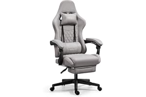 Darkecho Gaming Chair Fabric with Footrest,Massage Office Chair with Pocket Spring Cushion and Linkage Armrests,Ergonomic Adjustable Desk Computer Chair with Headrest and Lumbar Support Light Coffee