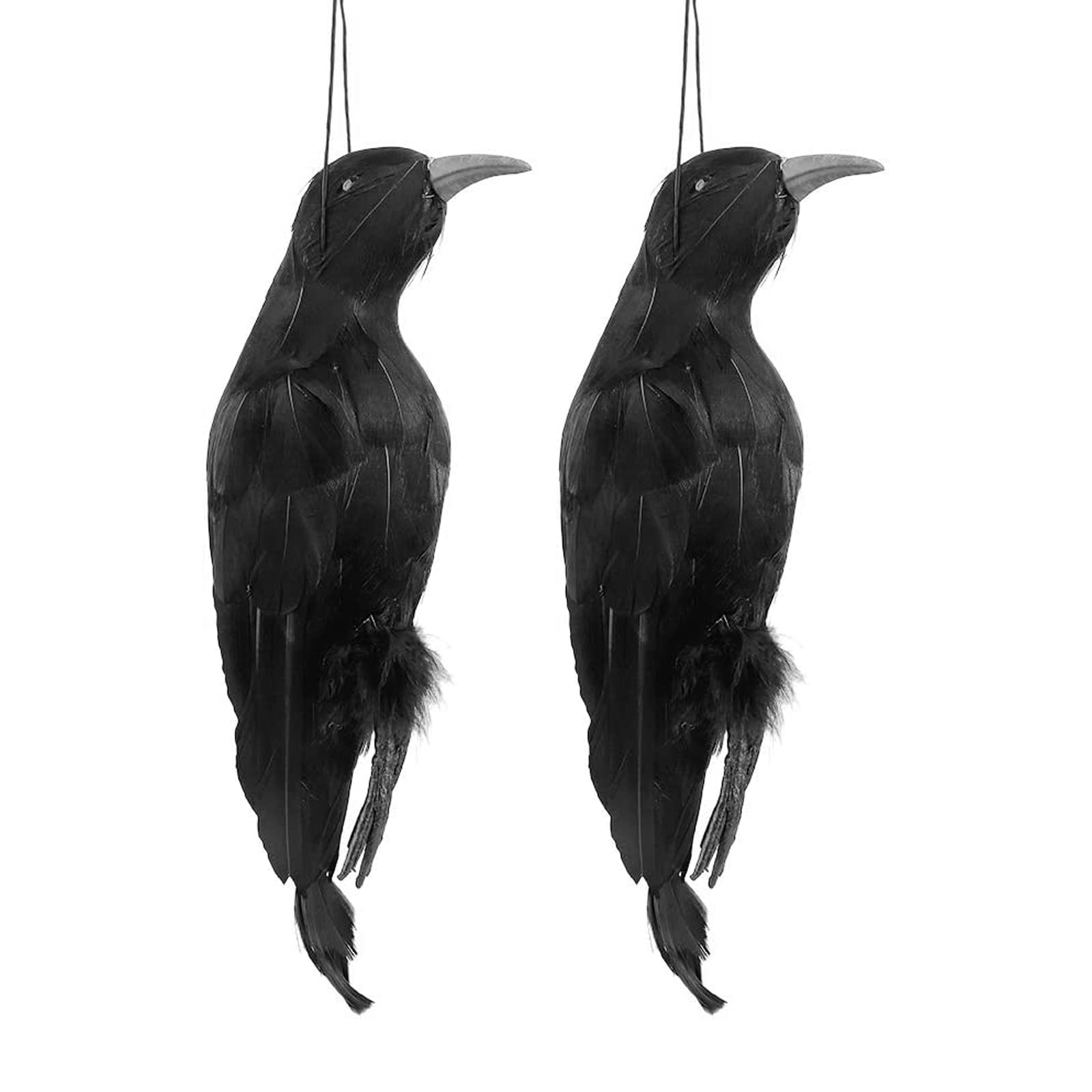 DRYEN Decoy Lifelike Hanging Dead Crow, 32cm Lifelike Fake Crow Lifesize Extra Large Black Feather Raven Handmade Raven Deterrent Get Rid of Ravens, 2 Pieces (32
