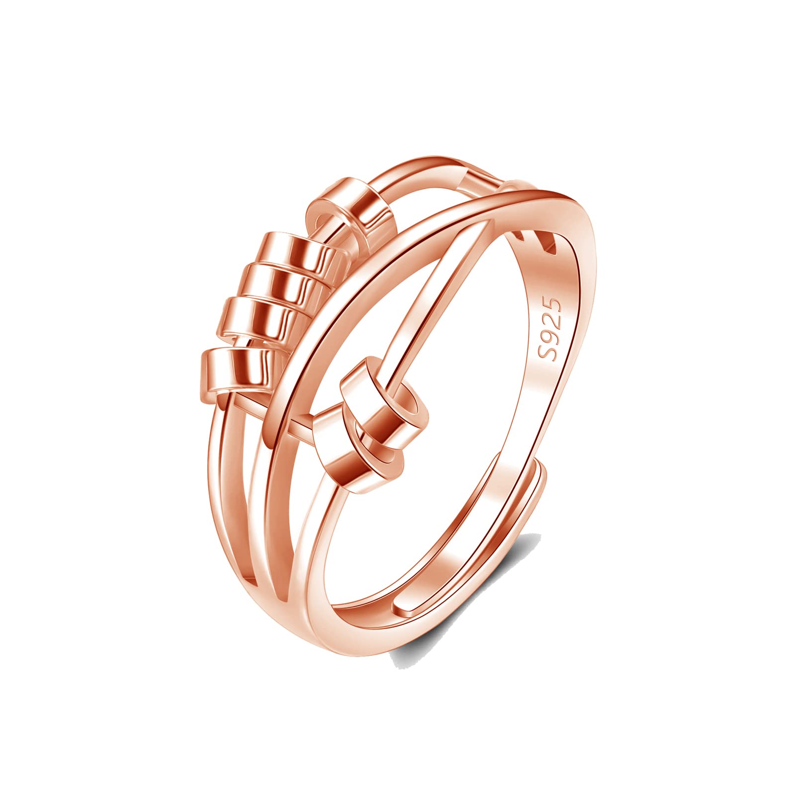 Wynn's Anxiety Relief Ring - Sterling Silver & Rose Gold Adjustable Fidget Spinner Rings for Men & Women, Stress Reliever Sensory Ring