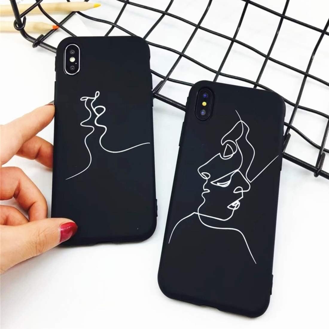 Huitao Htao Fashion Abstract Line Face Soft Phone Cases for iPhone X Case Cartoon Art Line Cover for iPhone X Comics Coque (Black for iPhone X)