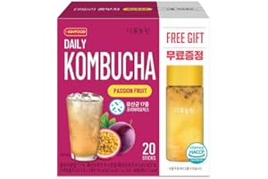 KAYFOOD-Kombucha-Passionfruit-Garden-Daily 20 Sticks with Gift Bottle Zero Sugar, Diet, Gut Healthy Sparkling Beverage, Fermented Korean Drinks for Iced, Hot, Workout Tea 3.52oz (100g)