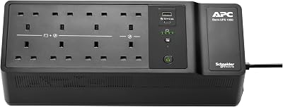 APC BE1050G2-UK UPS 1050VA 600W 8 UK Outlets AVR USB C A Battery Backup