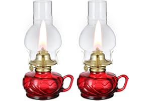 DNRVK 2 Pcs Vintage Large Kerosene Lamp Lantern Red Chamber Oil Lamp with Handle Rustic Color Glass Oil Lamps for Indoor Use Decorative Antique Clear Hurricane Lamp for Home Decor Lighting