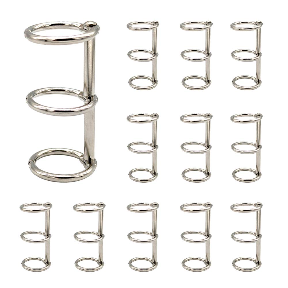 12 Pcs Silver Book Rings, 3 Holes Metal Loose Leaf Binder Rings, Hinged for Notebook Diary Photo Album Binding