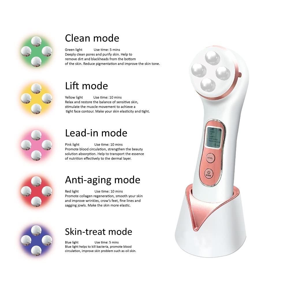 Wrinkle Reduction Machine, Skin Tightening Facial Massager Anti-aging face neck massager handheld skin lifting device with charging base and USB cable, 5 modes and 5 gears: Beauty