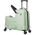 Apelila 22 inch Ride on Suitcase for Kids Travel Luggage Trolley Suitcase with Spinner Wheels Travel Suitcase for Child with Combination Lock/Safety Belt/Telescoping Handle (Green)