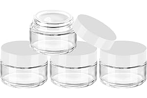 TUZAZO 1oz Glass Jars with White Lids, 4 Pack Small Glass Jars with Inner Liners & Stickers Refillable Empty Cosmetic Containers for Creams, Lotions, Body Butters, Powders