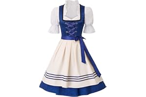 JASAMBAC Women's 3 Pieces Oktoberfest Costume German Bavarian Beer Girl Dirndl Dress Halloween Costumes for Women
