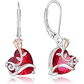 Oskani Dangle Drop Leverback Earrings for Women 925 Sterling Silver Rose Flower Earrings, 5A Cubic Zirconia Birthstone Jewelry Gifts for Valentines, Mothers Day