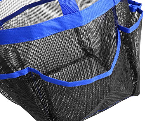 MuNiSa Mesh Shower Caddy Tote, Quick Dry Oxford Hanging Toiletry Organizer with 8 Storage Pockets, Portable Bath Bag for Shampoo, Conditioner, Soap and Other Bathroom Accessories(Blue)