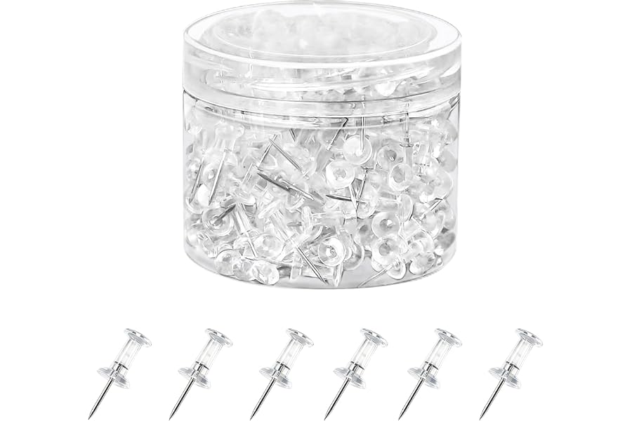 200 PCS Push Pins Tacks, Thumb Tacks with Clear Plastic Head and Steel Point for Bulletin Board, Tray for Parties with Settings Modular Hot for 1