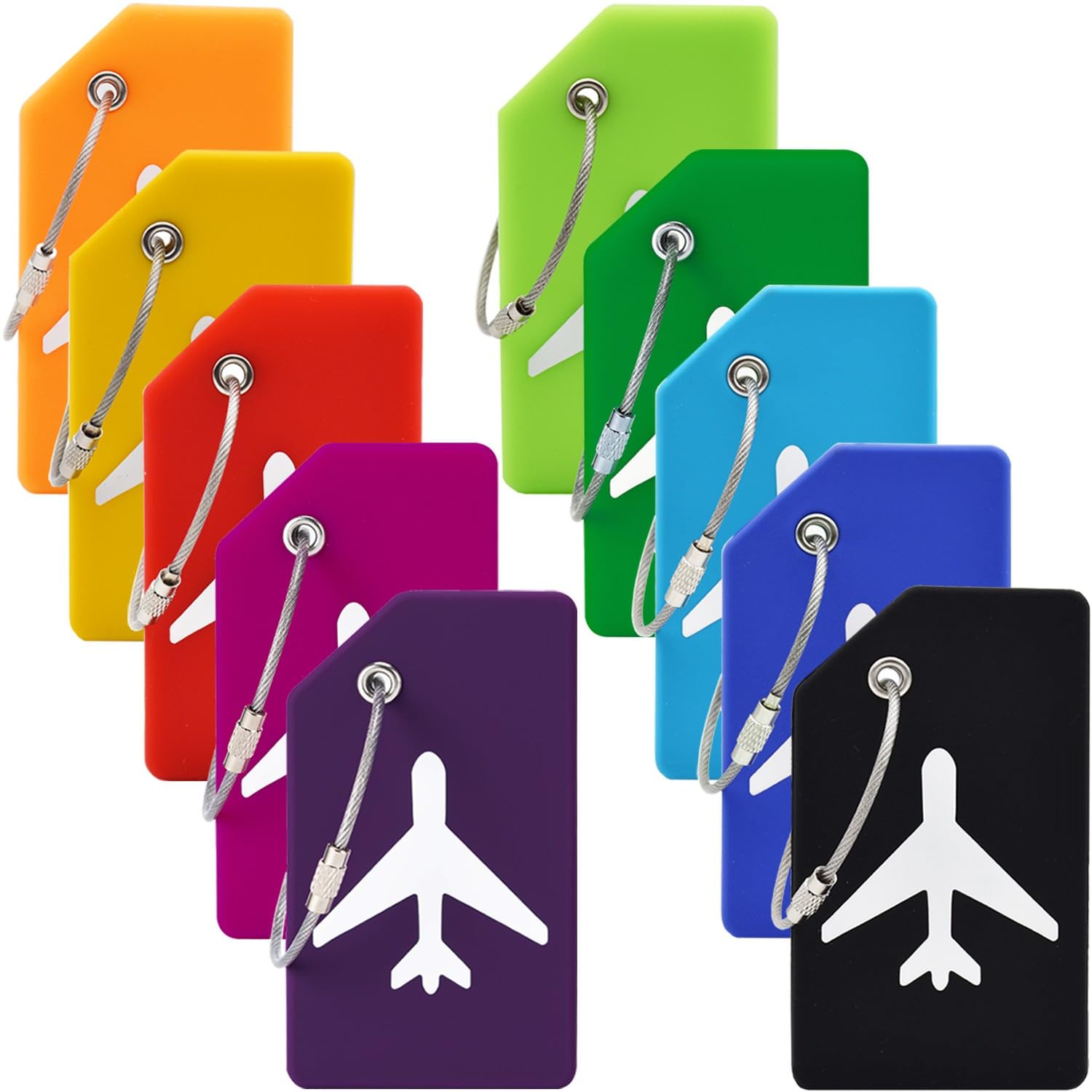 Photo 1 of 10 Pack Silicone Luggage Tag for Suitcases with Stainless Loop, Privacy Protection Travel Bag Tags Perfect to Quickly Spot Baggage Handbag (Multicolour)