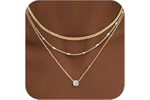 WomenGifts Layered Gold Necklaces for Women, 14K Gold Sterling Silver Plated Dainty Pendant Necklace Set with Cubic Zirconia 