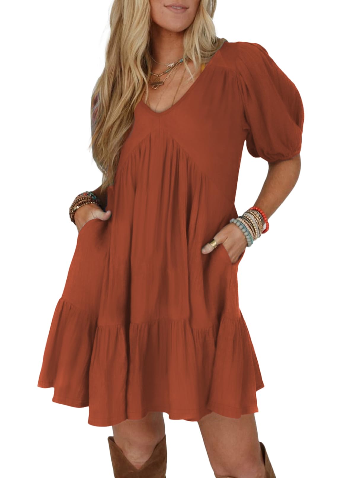 dokotoo dress Women Boho Maxi Dresses 2024 V Neck Short Sleeve large Womens sleeveless mini dresses with pockets Dokotoo Long Sleeve Dress for