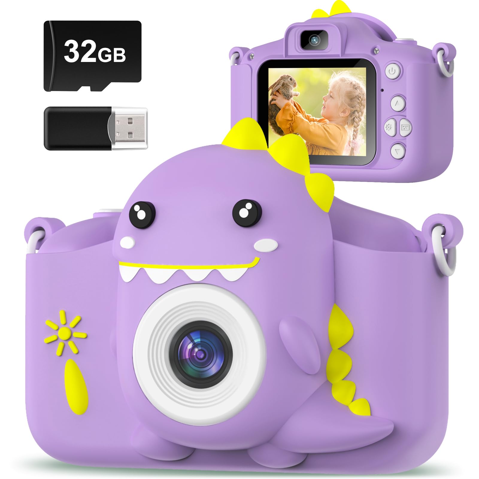 Hangrui Kids Camera, 20MP Kids Digital Dual Lens Cameras with Silicone Case 2.0 Inch IPS Screen 1080P Video Camcorder, 32GB Card,Shockproof Childrens Camera Toy for Boys & Girls Age 3-12(Purple) — image 1