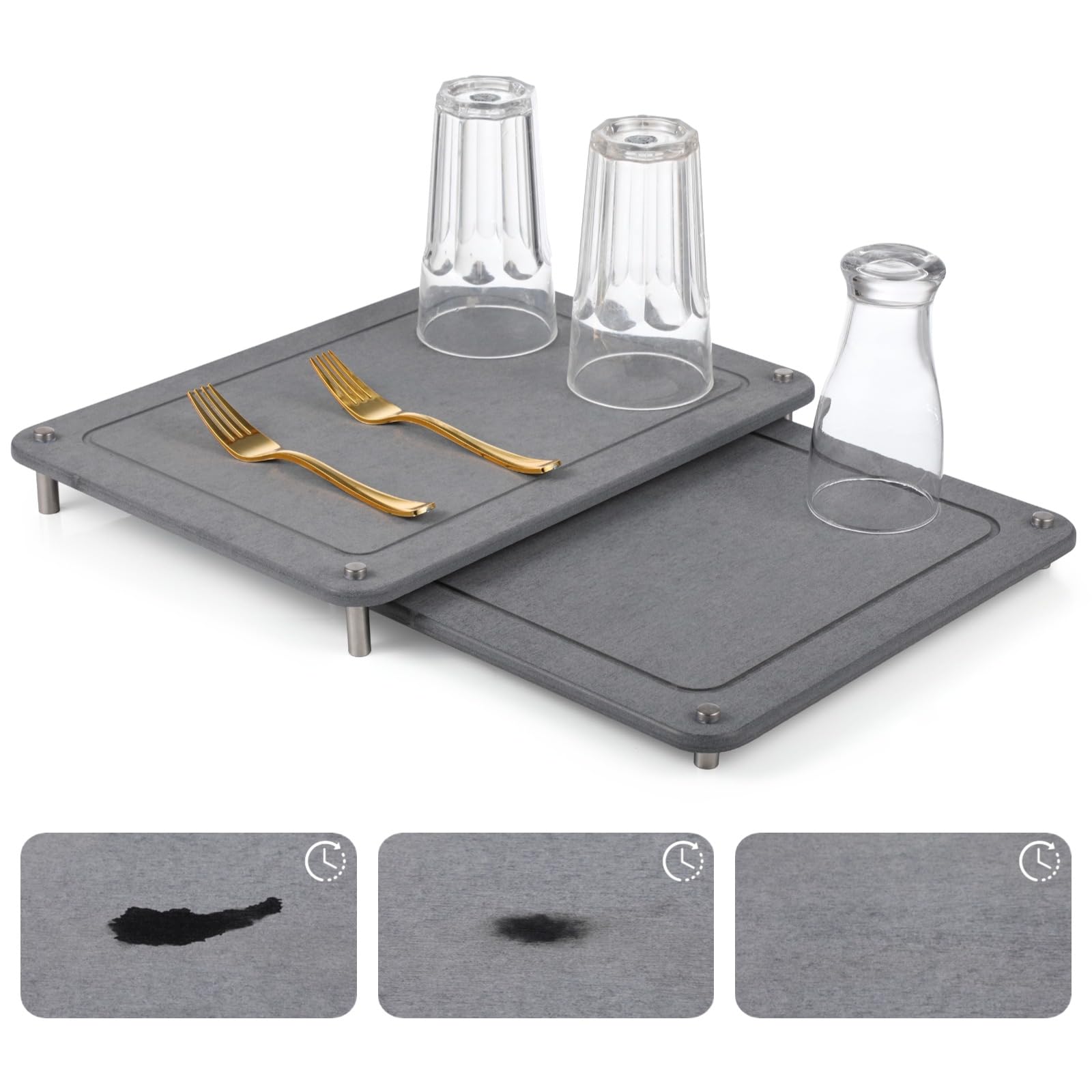Photo 1 of 2 Pcs Stone Dish Drying Mats, Nesting Quick Drying Diatomaceous Earth Mats, Self-Absorbent Dish Mats with Non-Slip Feet & Sanding Tools, Stone Dish Racks for Kitchen Counter