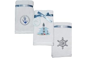 Classic Turkish Towels - Luxury Ocean Themed Fingertip Towels, 100% Turkish Cotton, Soft and Absorbent Bathroom Towels, Beach and Nautical Decor, 6-Piece Set - 12 x 20 Inches (Lighthouse)