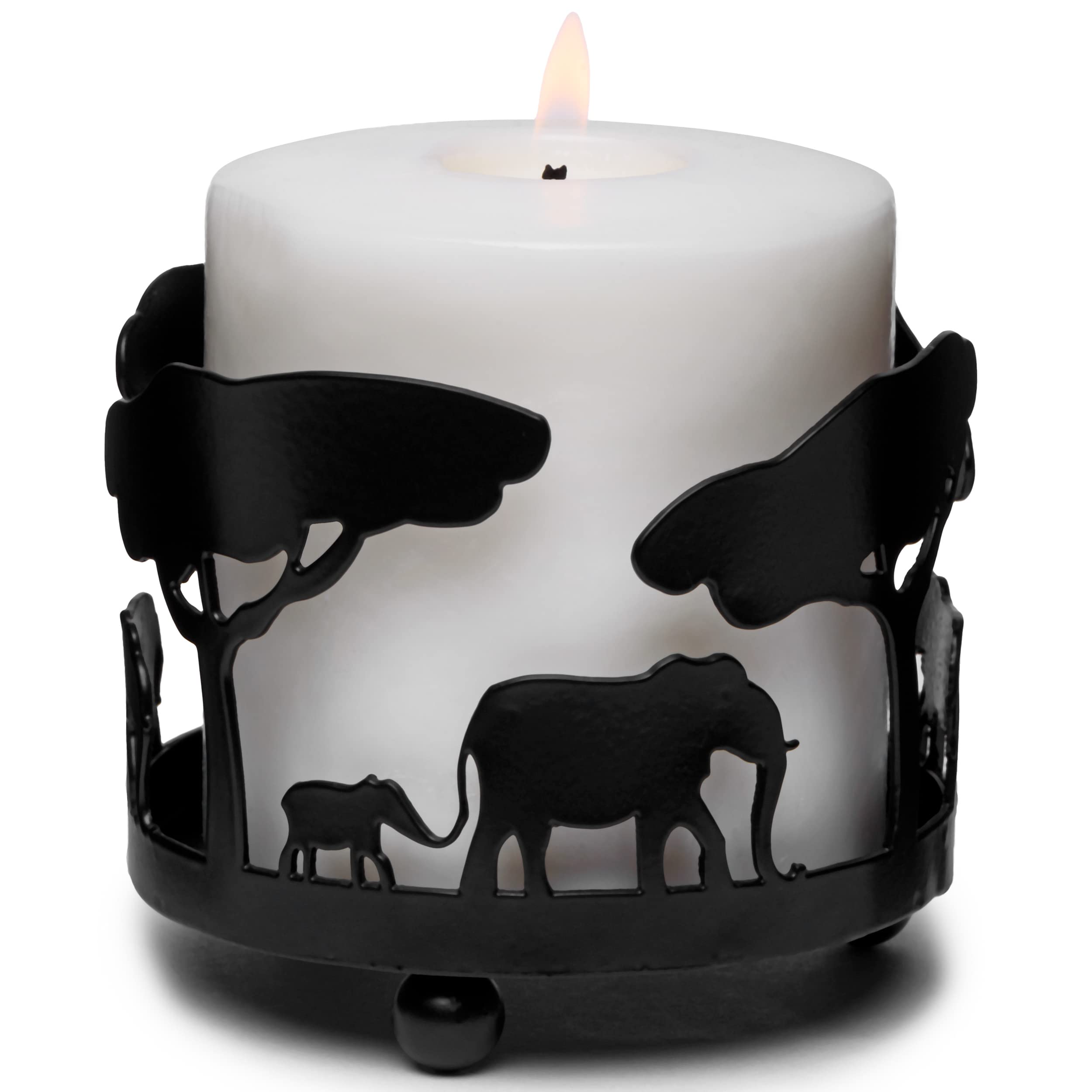 JJ PRIME - Elephant Candle Holder for Room Decor | Safari Animal Candle Holders For Living Room | Black Candle Holders - Pillar Candle Stand Home Decor Accessories Living Room (Elephant Design)