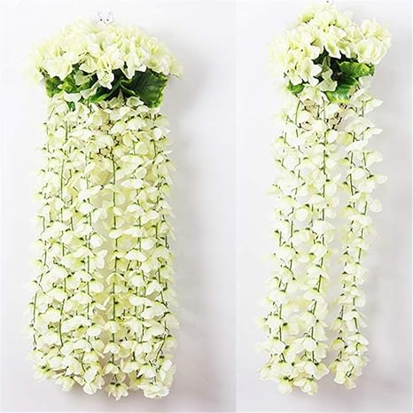 Amazon Com Lyfwl Simulation Hydrangea Wall Hanging Silk Flower Wedding Decoration Fake Flower Simulation Flower Vine Living Room Balcony Ceiling Decoration 85cm Green Home Kitchen