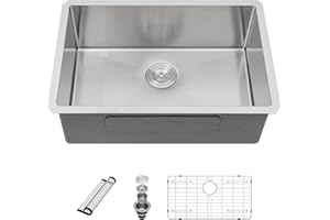 Sarlai 28 Inch Undermount Kitchen Sink - 28" x 18" Undermount Sink Single Bowl Stainless Steel 16 Gauge Kitchen Sink Under Counter Round Corner Basin