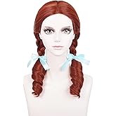 Max Beauty Anime Brown Braided Cosplay Wig with Blue Ribbon for Women, Aldult Daily Long Wig Synthetic Hair Cosplay Halloween Costume Wig + Wig Cap