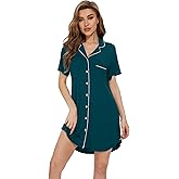 WiWi Nightgowns for Women- Viscose from Bamboo Short Sleeve Pajama Gowns Button Down Nightshirts S-XXL